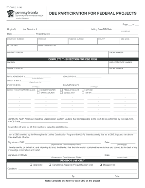 DBE Participation Form for Federal Projects