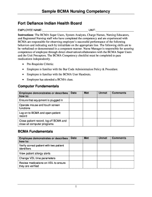 BCMA Nursing Competency Checklist