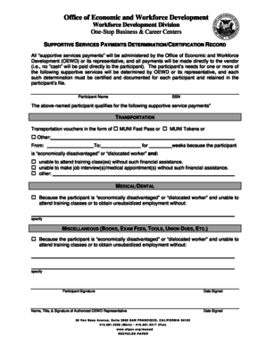 Supportive Services Payment Determination Form