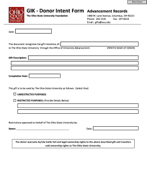 Donor Intent Form