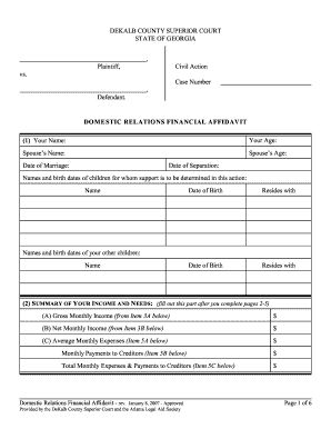 Domestic Relations Financial Affidavit