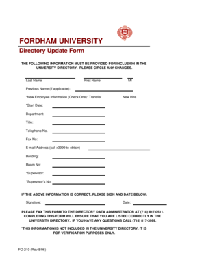 Fordham University Directory Update Form