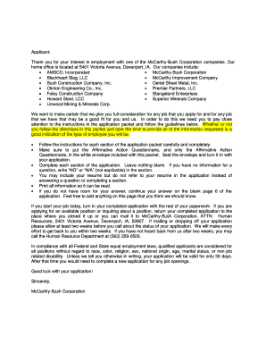 McCarthy-Bush Corporation Employment Application