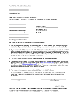 Arizona Civil Summons