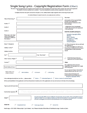 Single Song Lyrics Copyright Registration Form