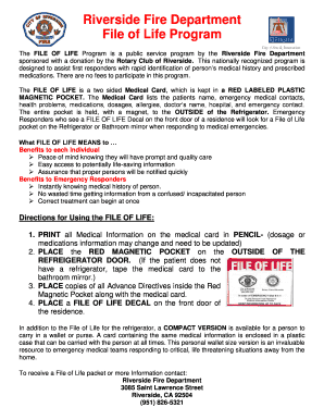 Riverside File of Life Medical Card