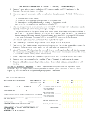 Indiana Quarterly Contribution Report Form UC1