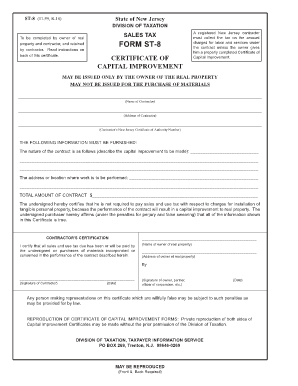 New Jersey Certificate of Capital Improvement