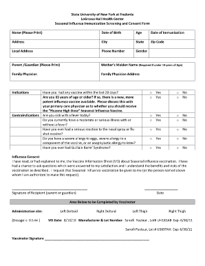 Seasonal Influenza Immunization Screening and Consent Form