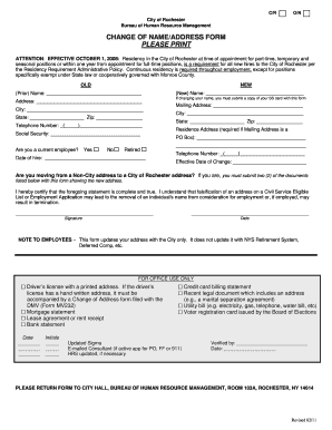 City of Rochester Change of Name/Address Form