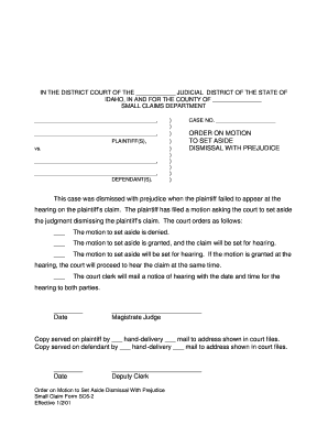 Order on Motion to Set Aside Dismissal With Prejudice