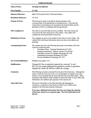 Wisconsin Earnings Garnishment Notice
