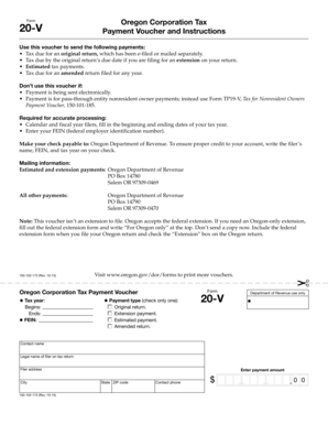 fillable online oregon form 20 v oregon corporation tax payment oregon form 20 v