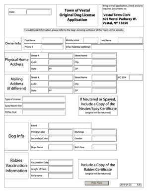 Vestal Dog License Application