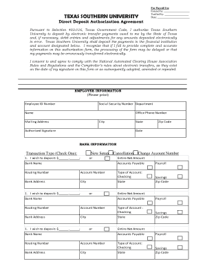 Direct Deposit Authorization Agreement