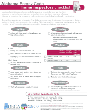 Alabama Energy Code Home Inspectors Checklist