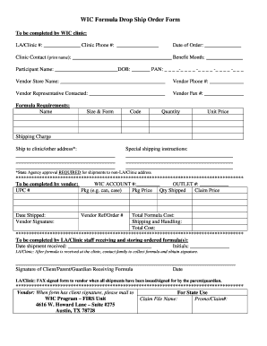 WIC Formula Drop Ship Order Form