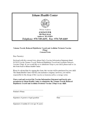 Tdap Vaccine Consent Form