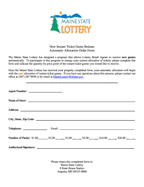 Maine State Lottery Automatic Allocation Order Form