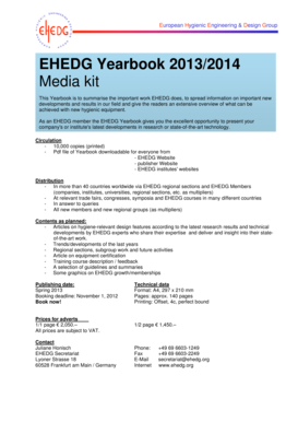 EHEDG Yearbook 2013/2014 Advert Order Form