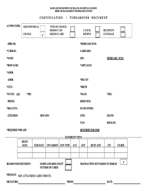 Maryland Medicaid Certification Turnaround Document