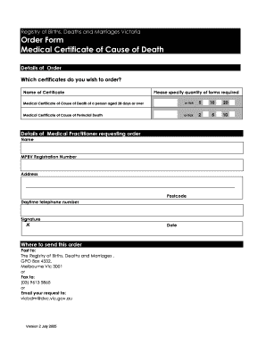 Medical Certificate of Cause of Death Order Form