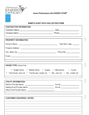 Home Performance with ENERGY STAR Audit Data Collection Form