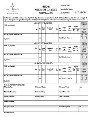 Medicaid Presumptive Eligibility Authorization Form