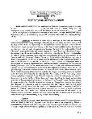 Georgia Down Payment Assistance Promissory Note