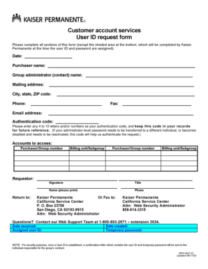 Kaiser Permanente User ID Request Form