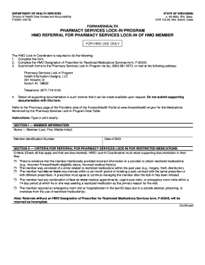 Wisconsin HMO Pharmacy Services Lock-In Referral Form