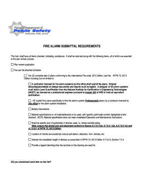 Fire Alarm Submittal Requirements Form