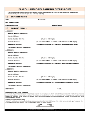 Payroll Authority Banking Details Form