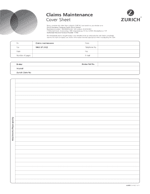 Claims Maintenance Cover Sheet