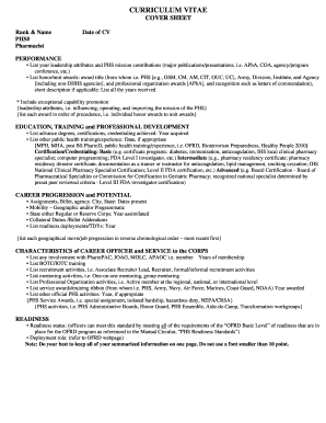 Pharmacist Curriculum Vitae Cover Sheet