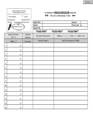 Private Applicator Credits Verification Form