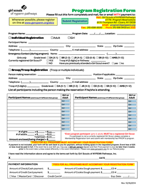 Girl Scouts Program Registration Form