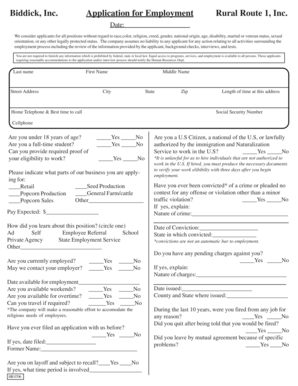 Biddick Inc Employment Application Form