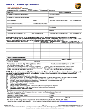 UPS Customer Cargo Claim Form