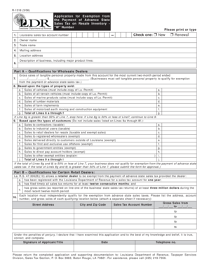 Louisiana Advance Sales Tax Exemption Application