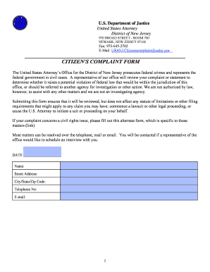 USDOJ Citizen's Complaint Form