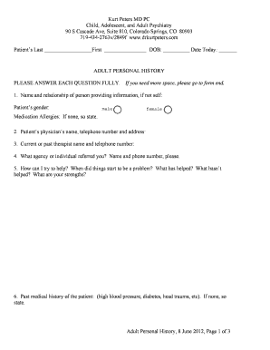 Adult Personal History Form
