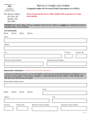 Privacy Complaint Form under PHIA