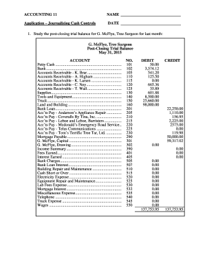 Accounting 11 Application Journalizing Cash Controls
