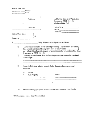New York Petitioner Affidavit for Fee Reduction