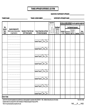 Trainee Appraiser Experience Log Form