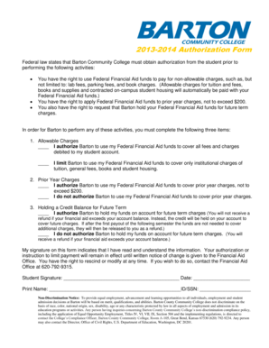 Barton Community College Financial Aid Authorization Form
