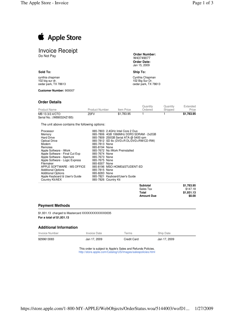 Apple Receipt Template Fill Online Printable Fillable Blank 