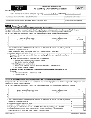 Arizona Form 321 Credit for Contributions to Qualifying Charitable Organizations 2014