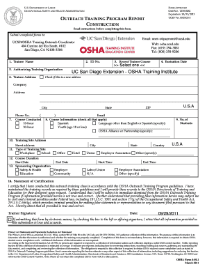 OSHA Outreach Training Program Report Form 4-50.1